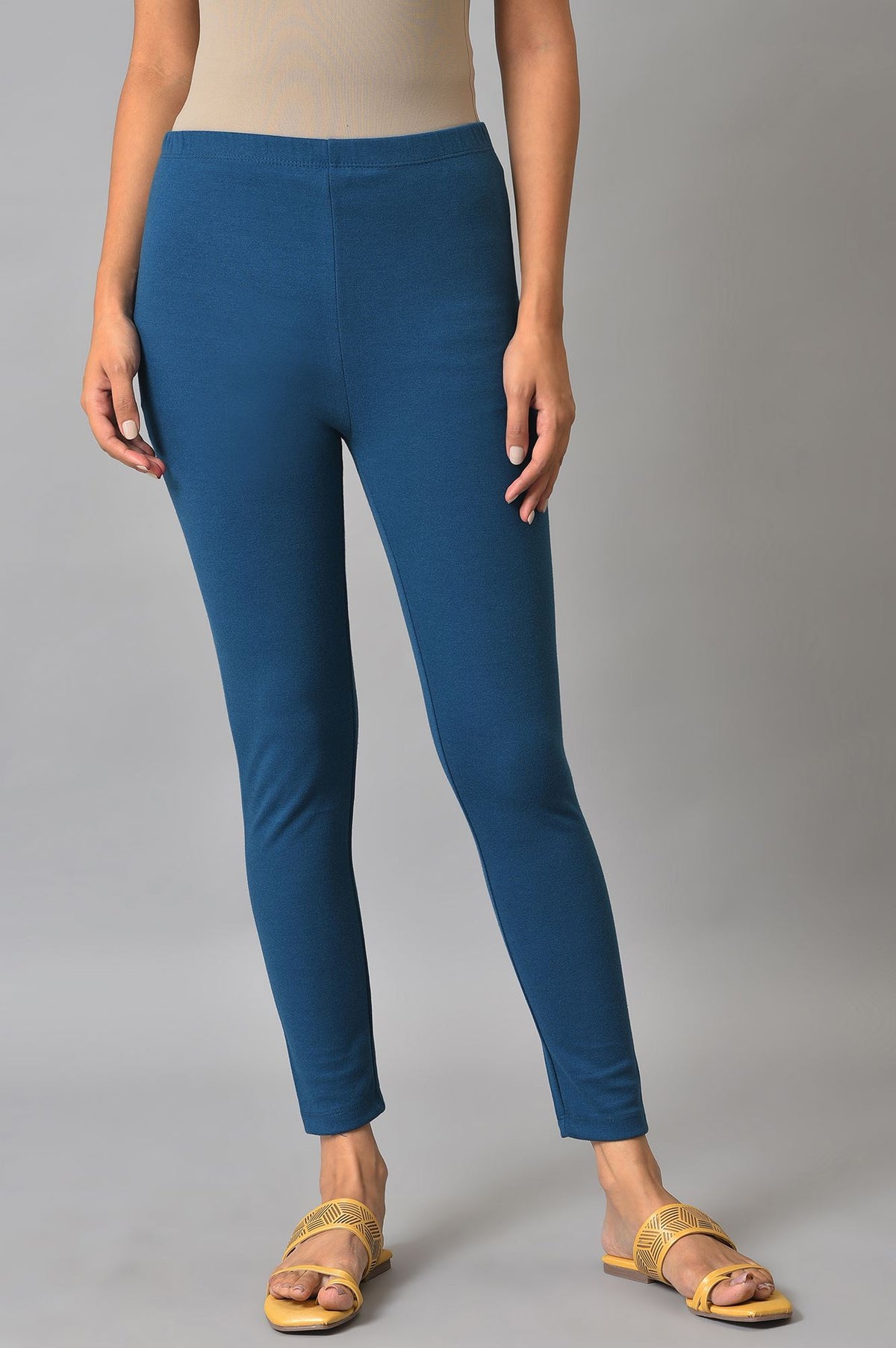 Blue Stretchable Interlock Women Tights - XS
