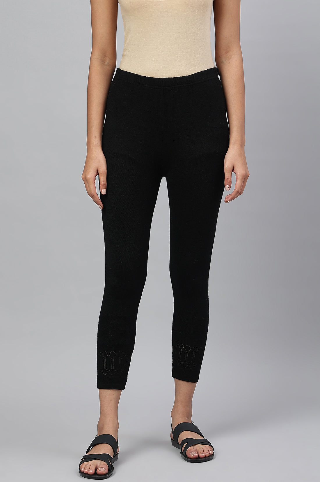 Black Textured Acrylic Skinny Fit Tights