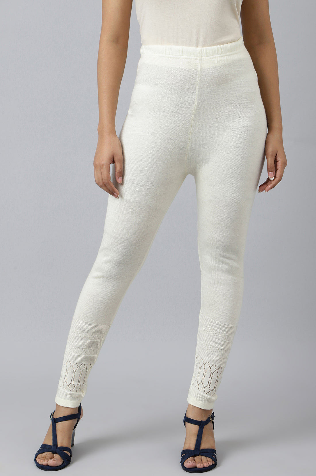 White Textured Acrylic Skinny Fit Tights