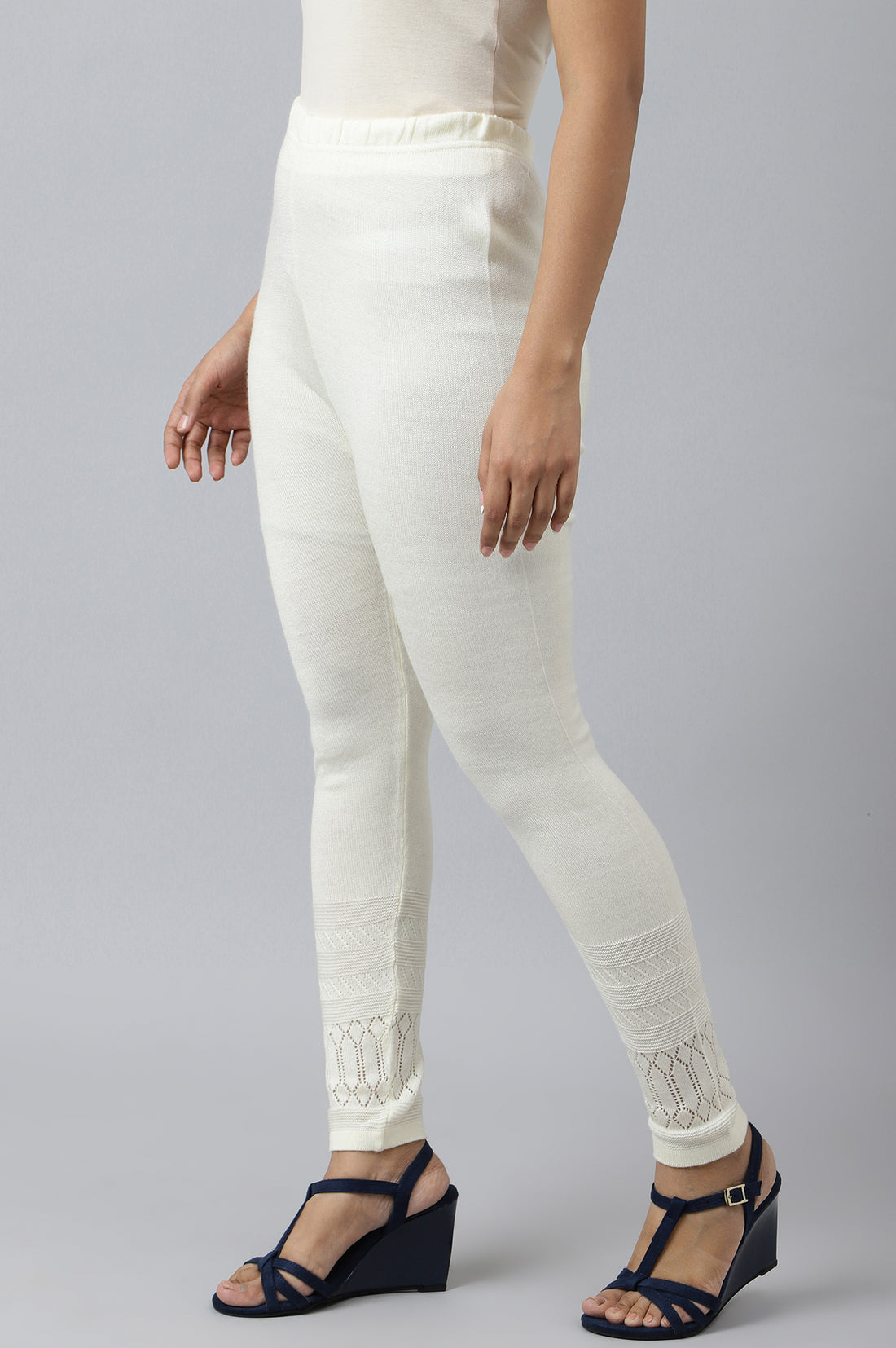 White Textured Acrylic Skinny Fit Tights