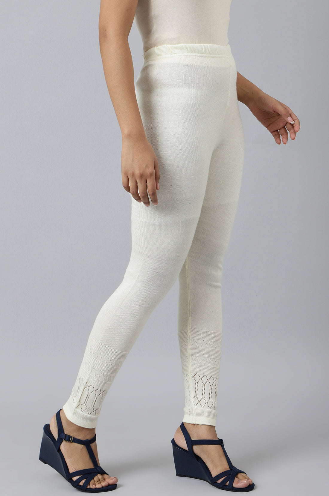 White Textured Acrylic Skinny Fit Tights