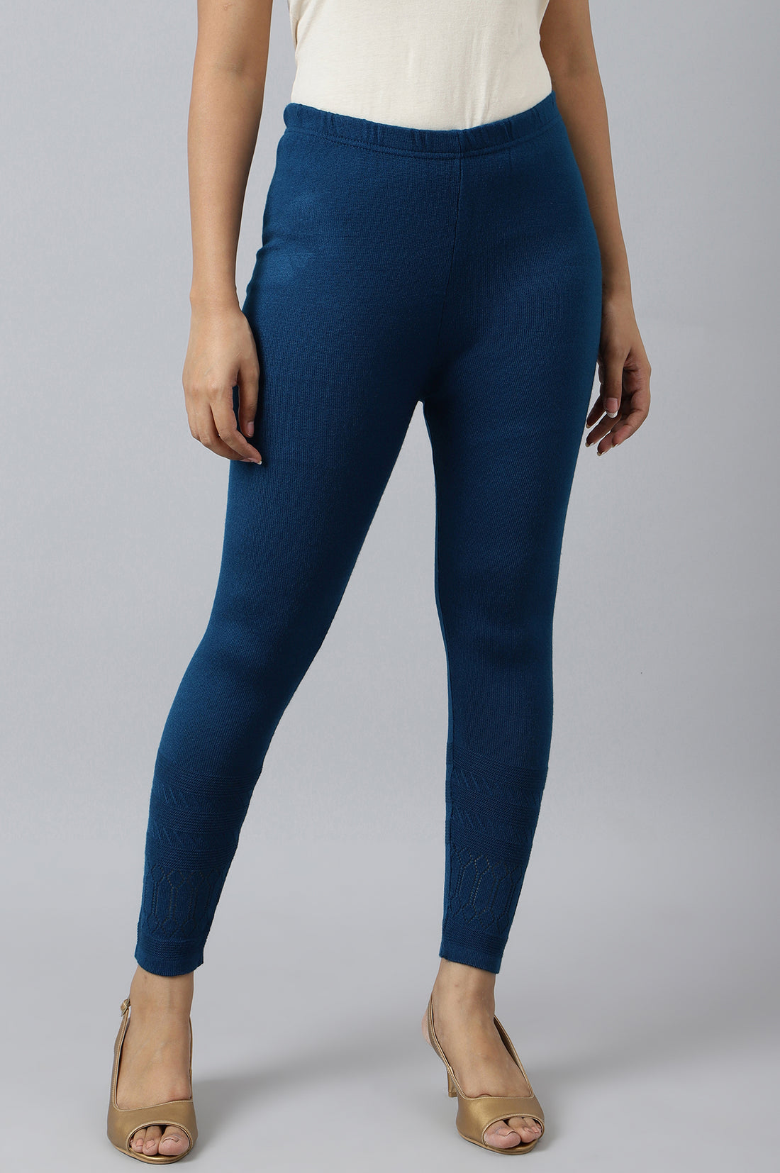 Blue Solid Skinny Acrylic Tights