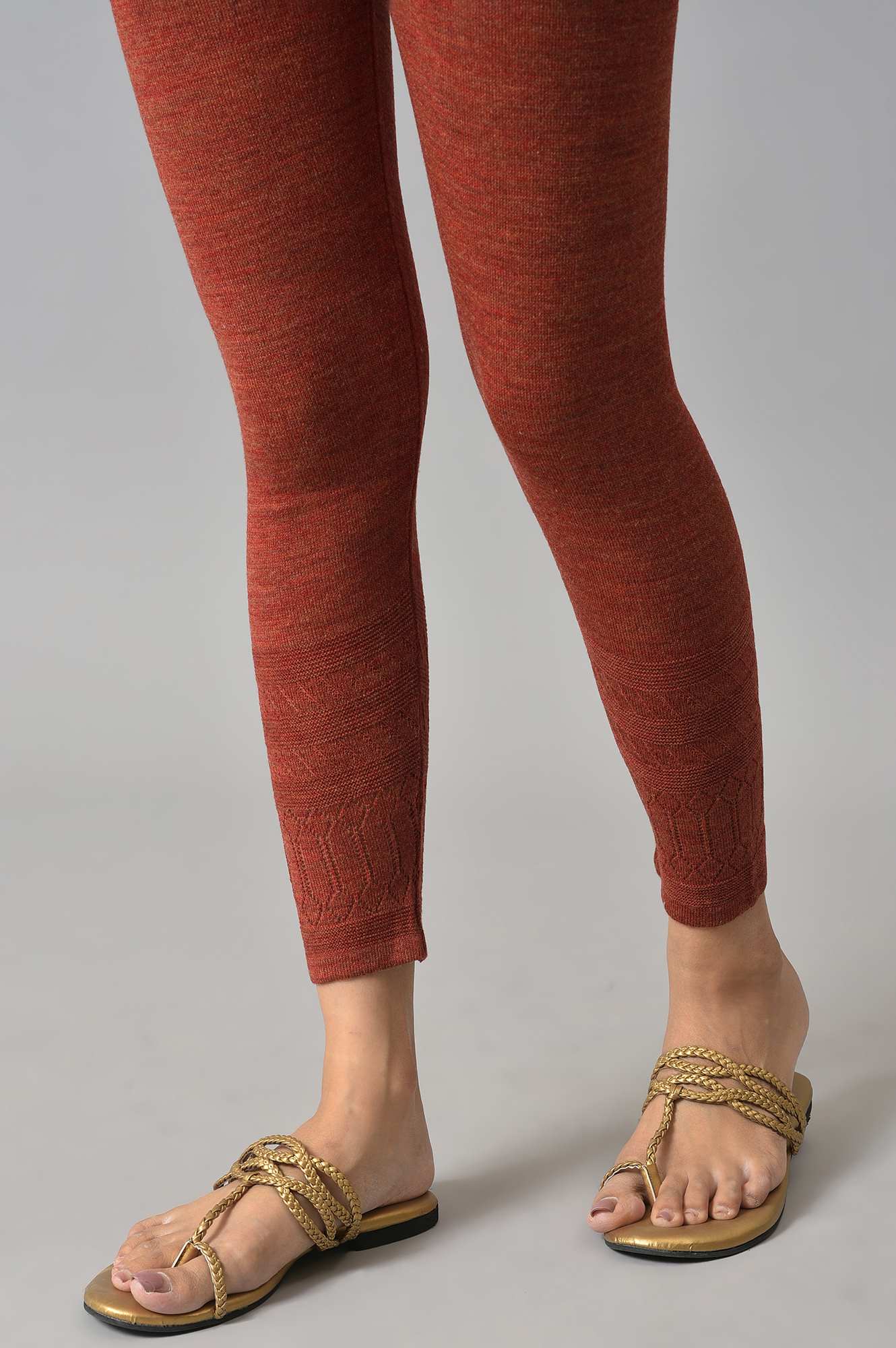 Orange Acrylic Winter Women Tights