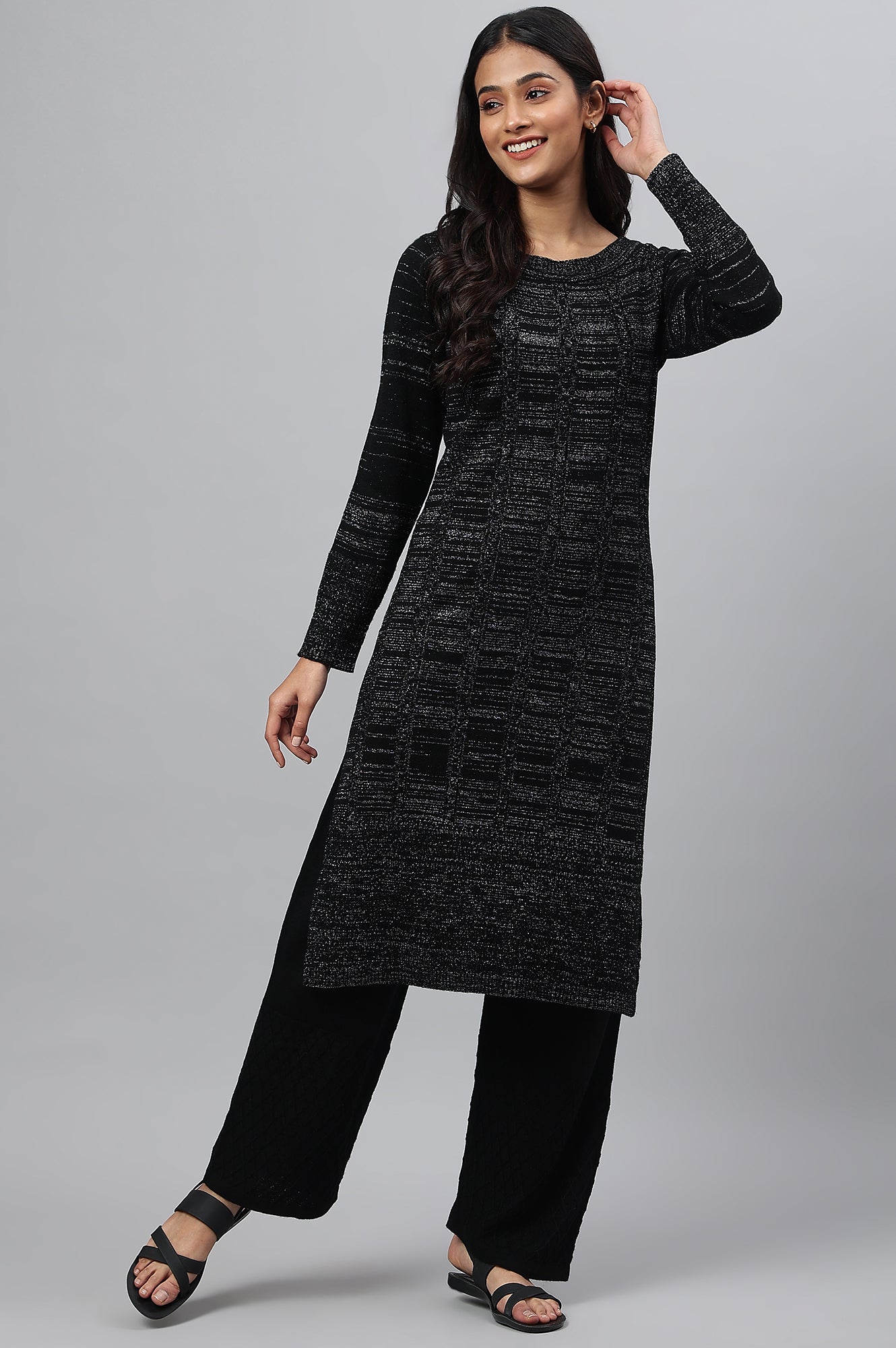 Black Ankle Length Straight Winter Palazzo