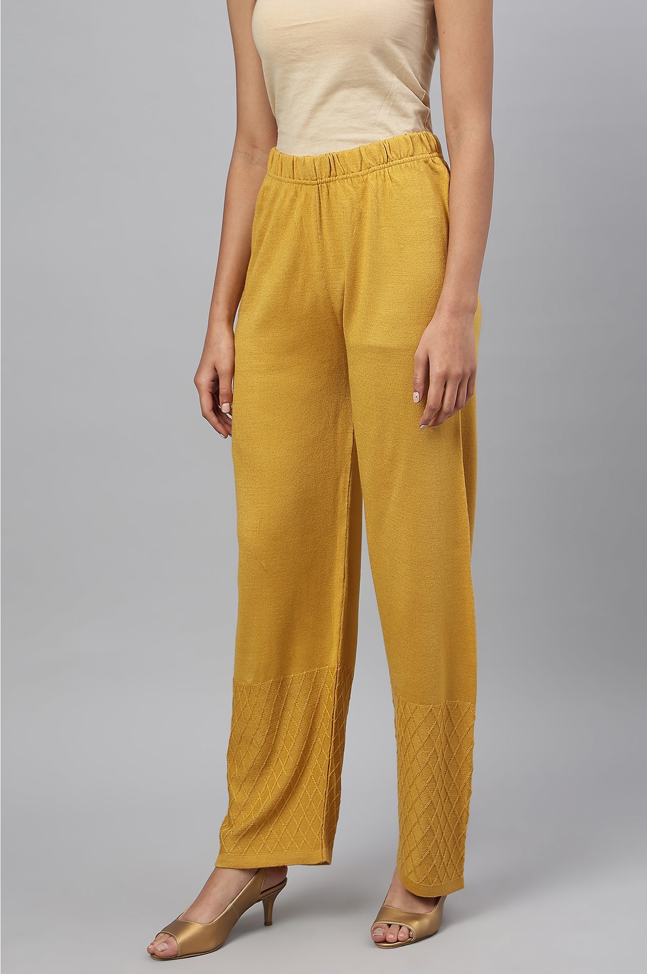 Yellow Ankle Length Straight Winter Palazzo