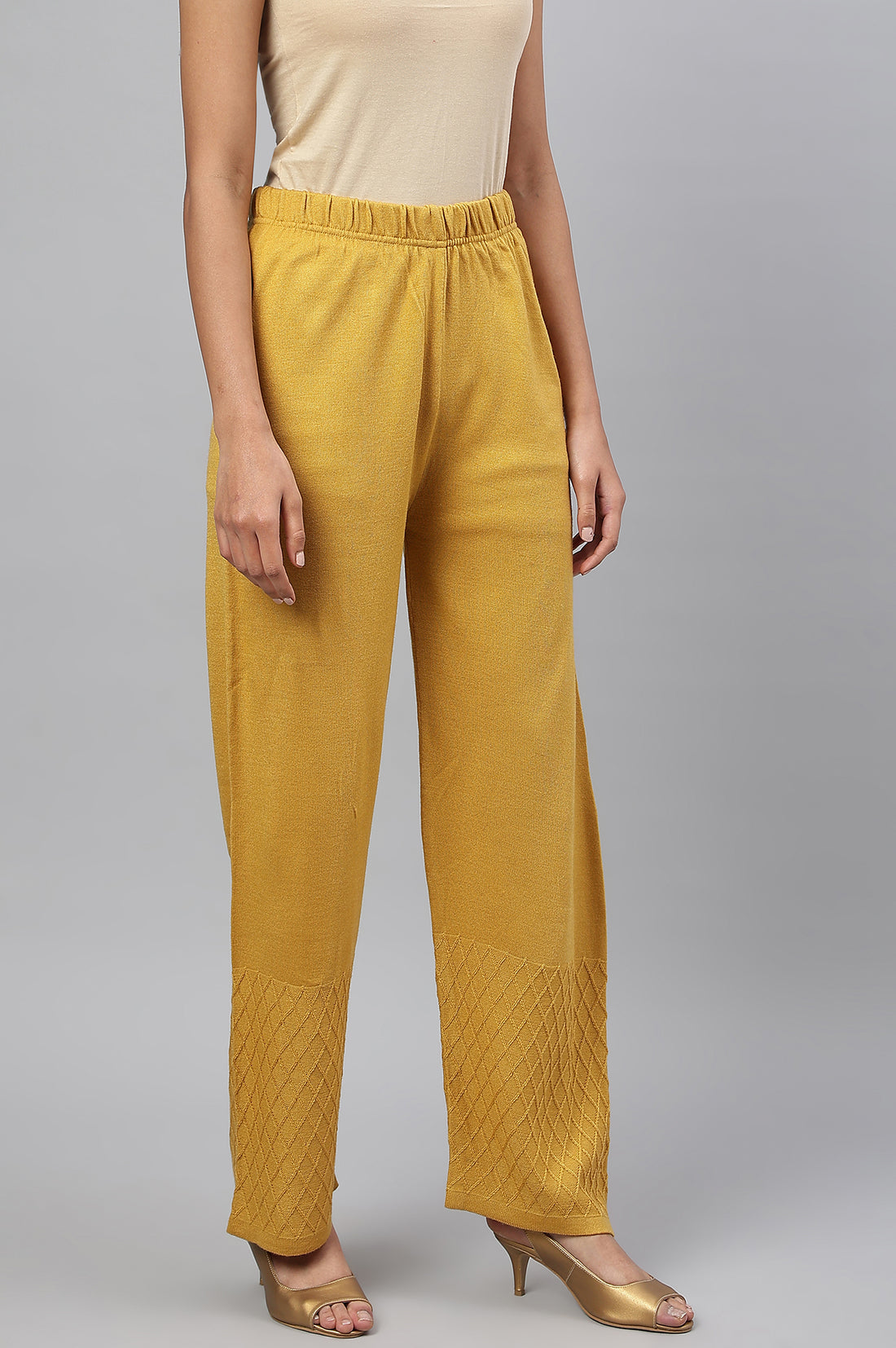 Yellow Ankle Length Straight Winter Palazzo