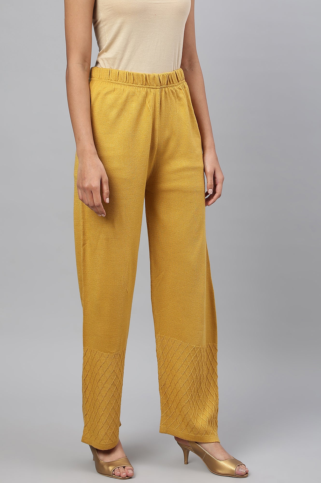 Yellow Ankle Length Straight Winter Palazzo