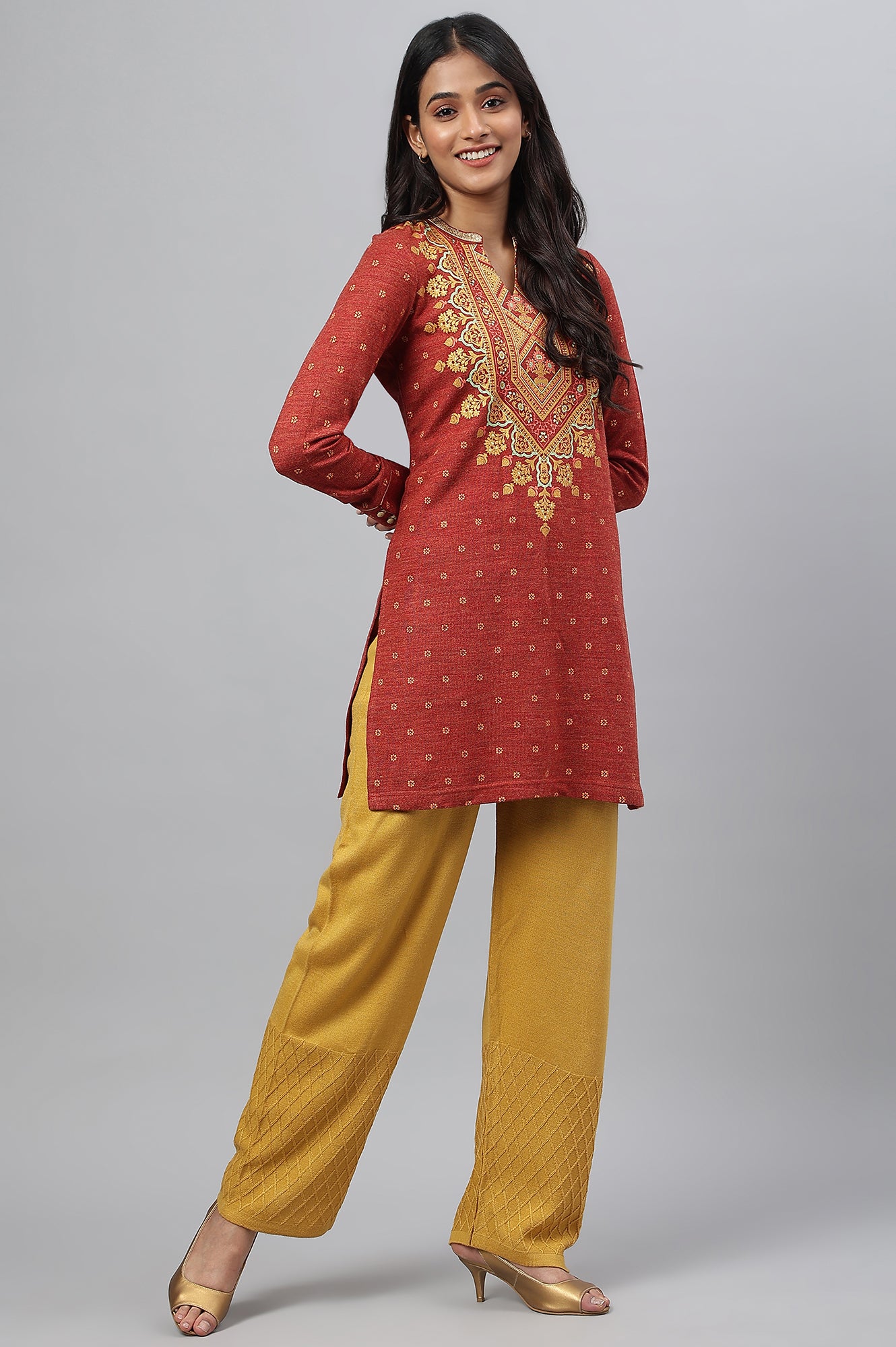 Yellow Ankle Length Straight Winter Palazzo