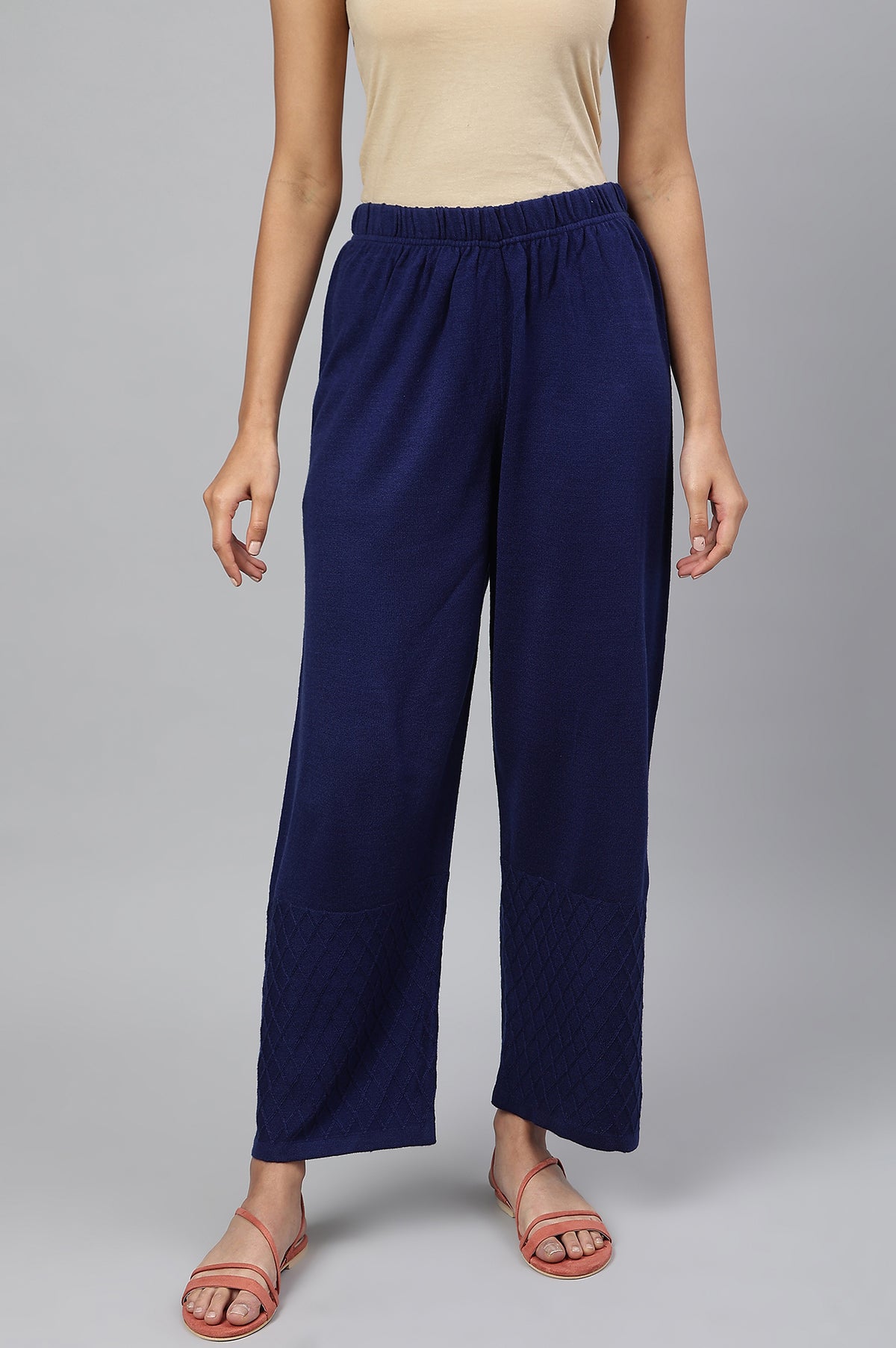 Blue Ankle Length Straight Winter Palazzo - XS