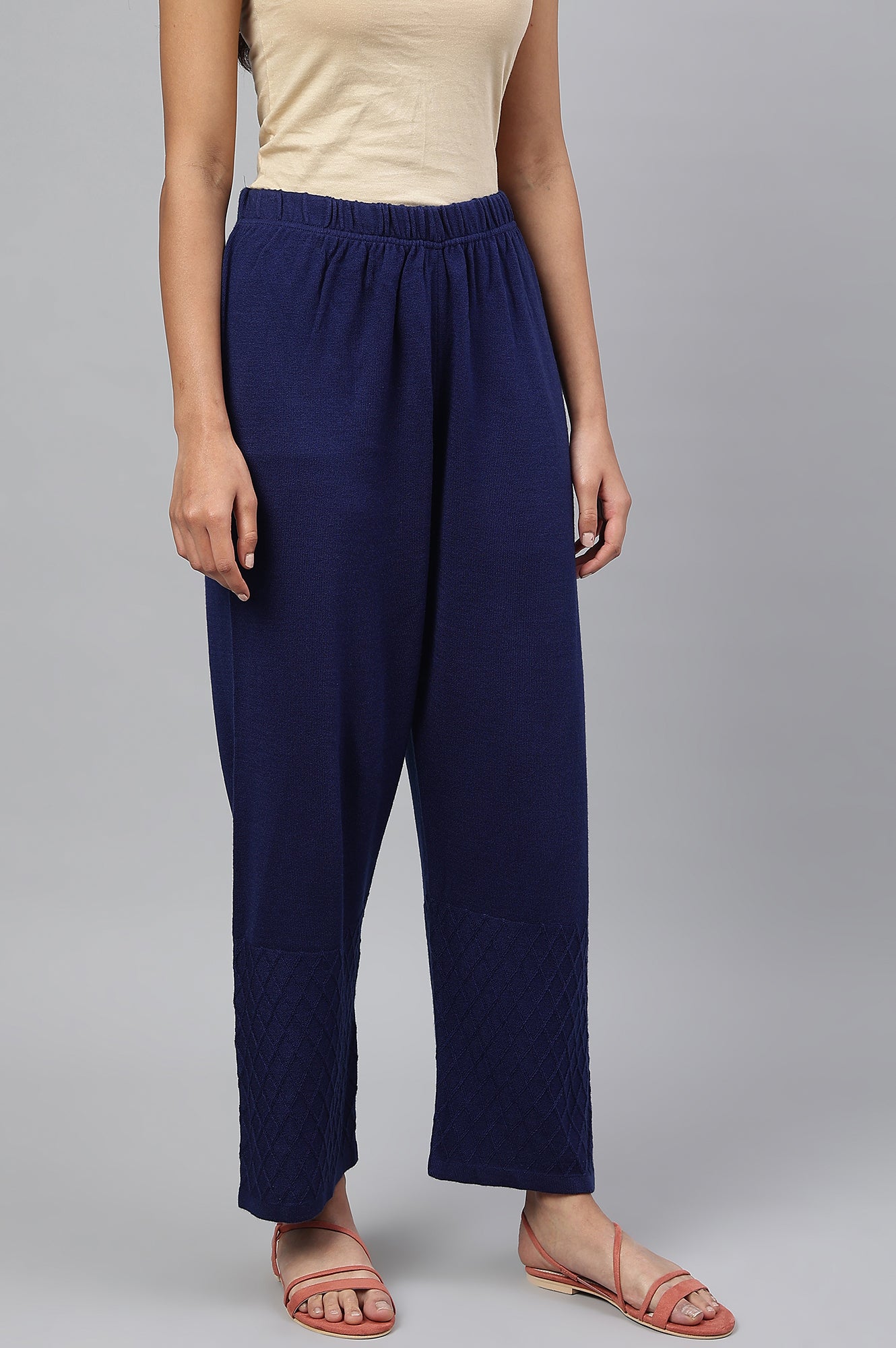 Blue Ankle Length Straight Winter Palazzo