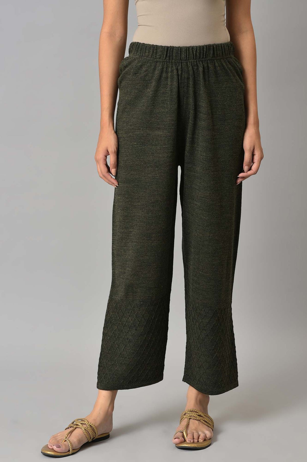 Grey Ankle Length Straight Winter Palazzo - XS
