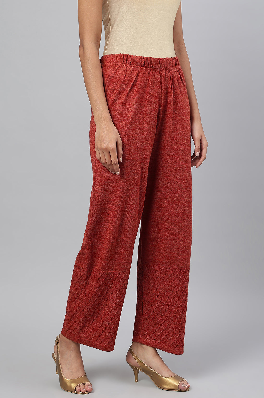 Orange Ankle Length Straight Winter Palazzo