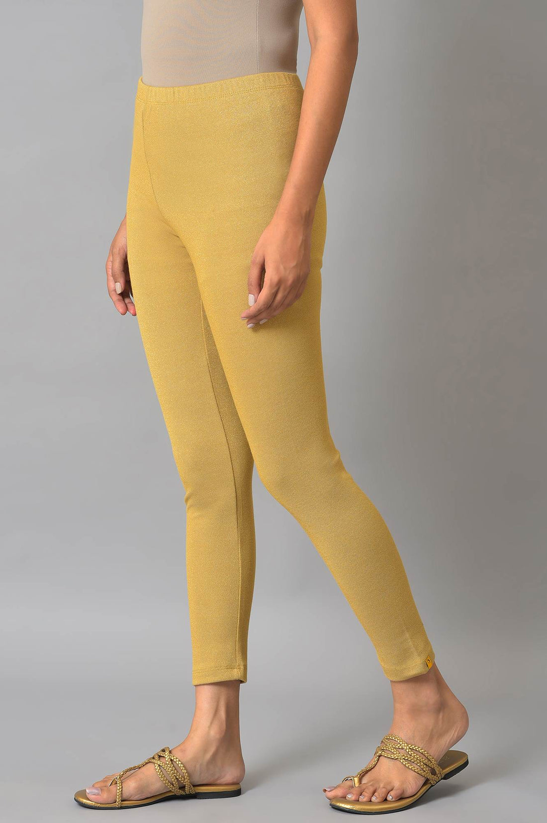Yellow Textured Skinny Fit Tights
