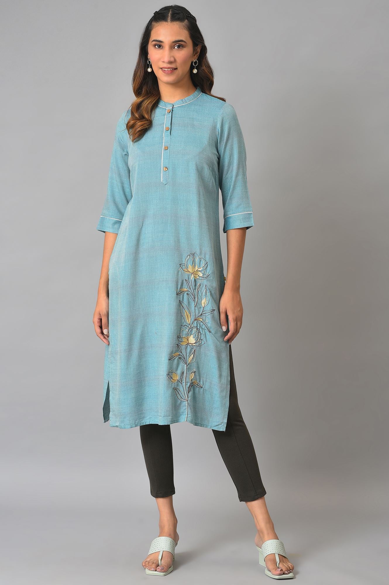 Mustard Yellow Foil Print Straight kurta