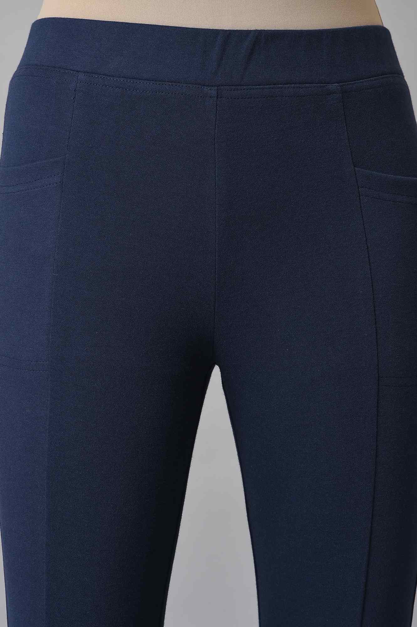 Blue Solid Winter Tights