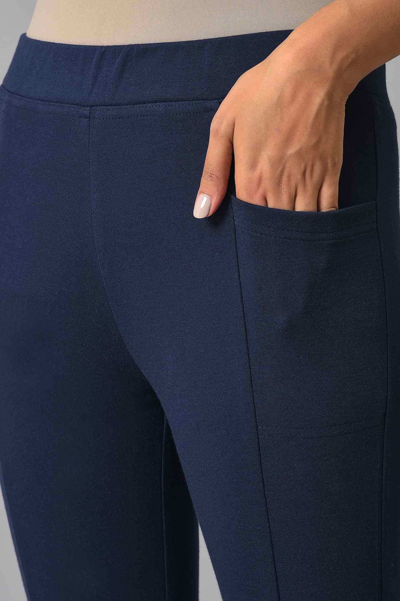 Blue Solid Winter Tights