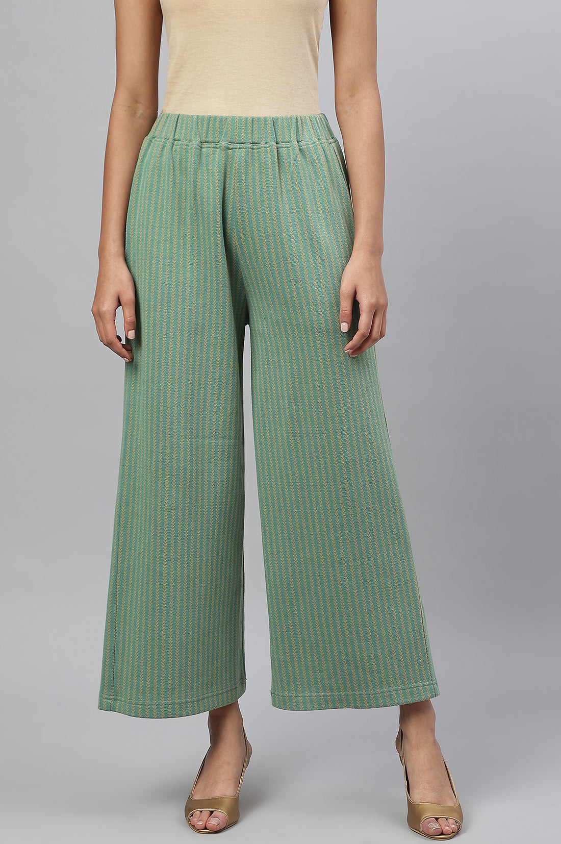 Green Straight Jacquard Winter Palazzo