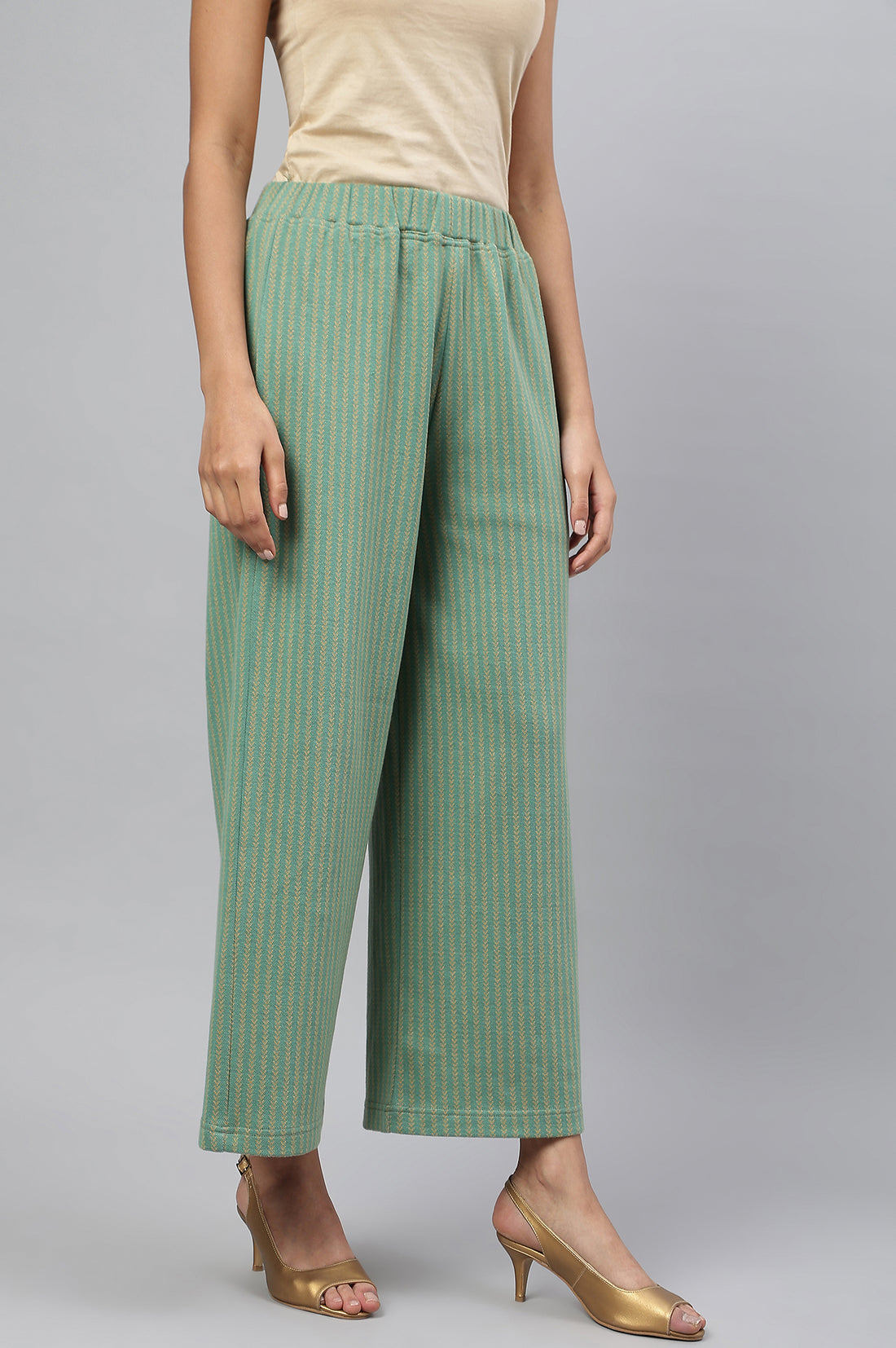 Green Straight Jacquard Winter Palazzo