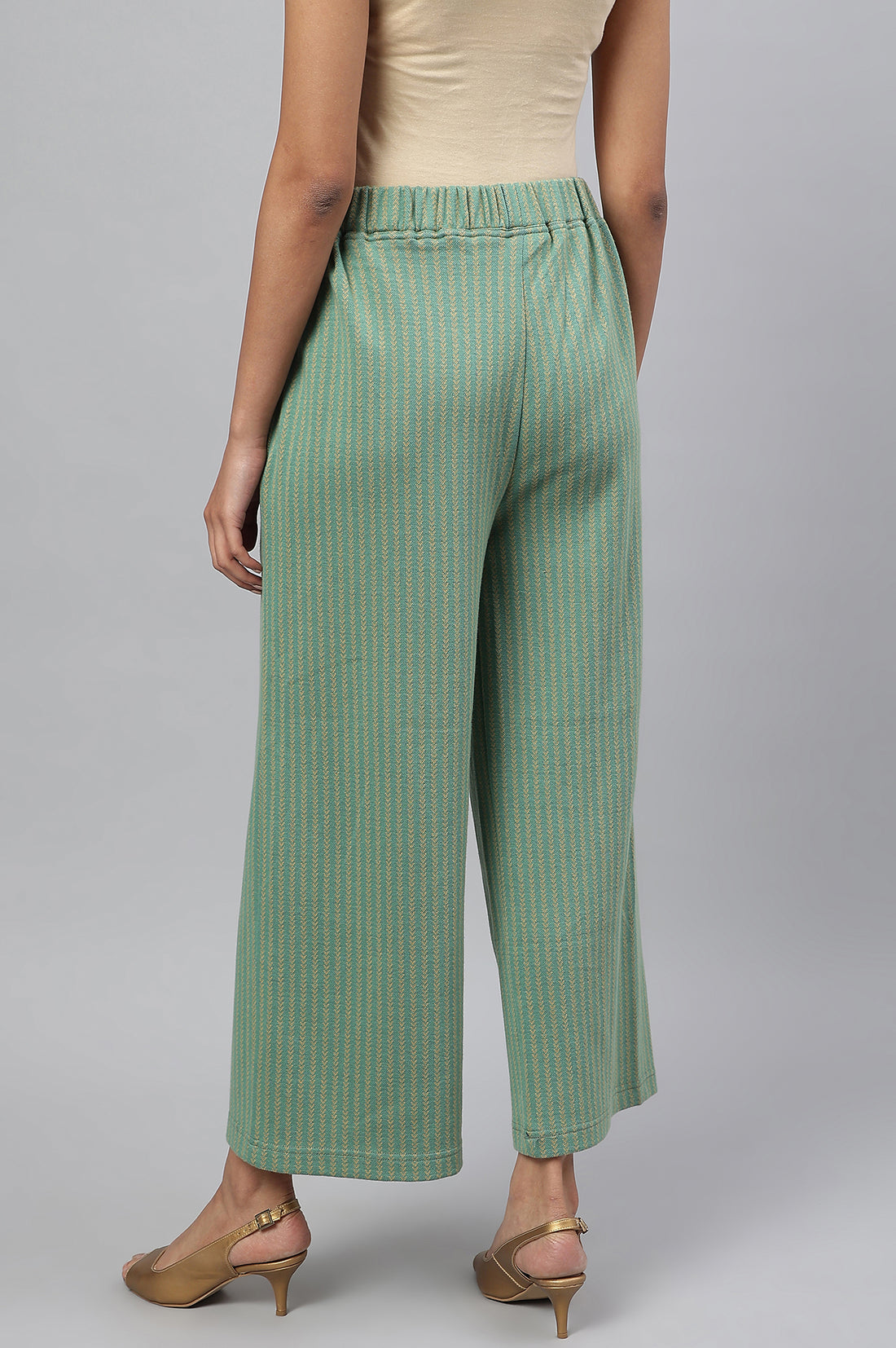 Green Straight Jacquard Winter Palazzo
