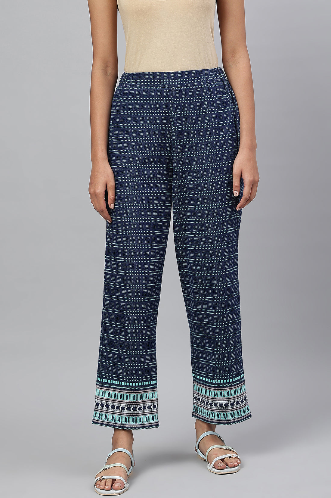 Navy Straight Jacquard Winter Palazzo