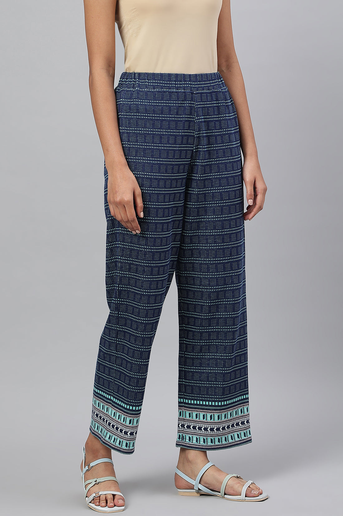 Navy Straight Jacquard Winter Palazzo