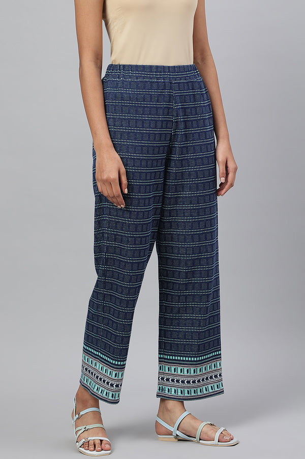 Navy Straight Jacquard Winter Palazzo