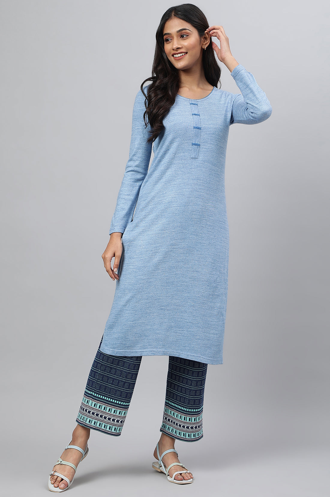 Navy Straight Jacquard Winter Palazzo