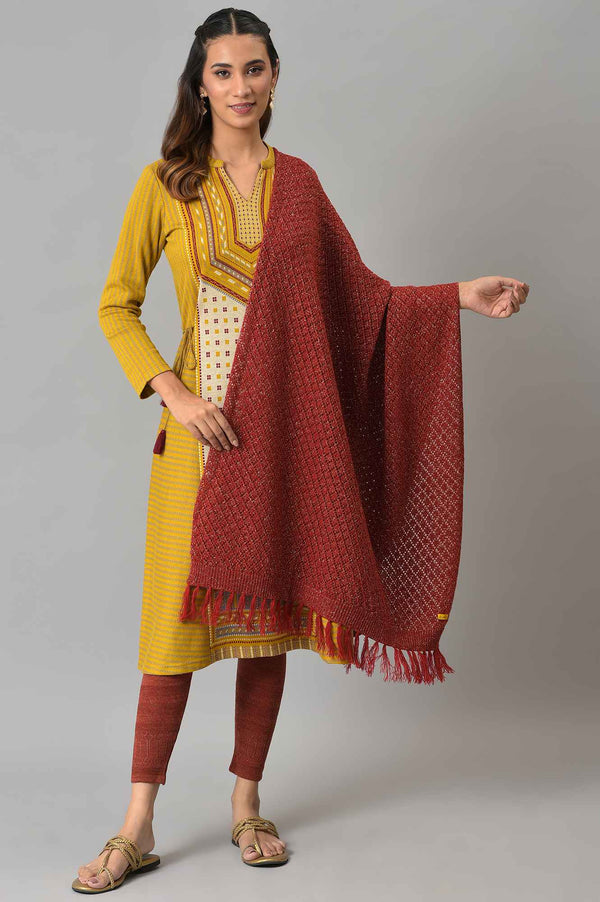 Red Acrylic Yarn Dyed Women Shawl