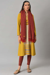 Red Acrylic Yarn Dyed Women Shawl
