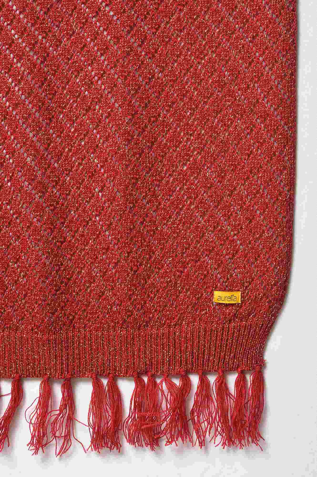 Red Acrylic Yarn Dyed Women Shawl