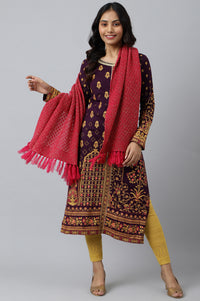 Pink Acrylic Yarn-dyed Women Shawl