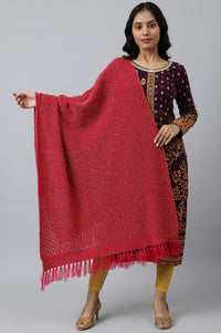 Pink Acrylic Yarn-dyed Women Shawl