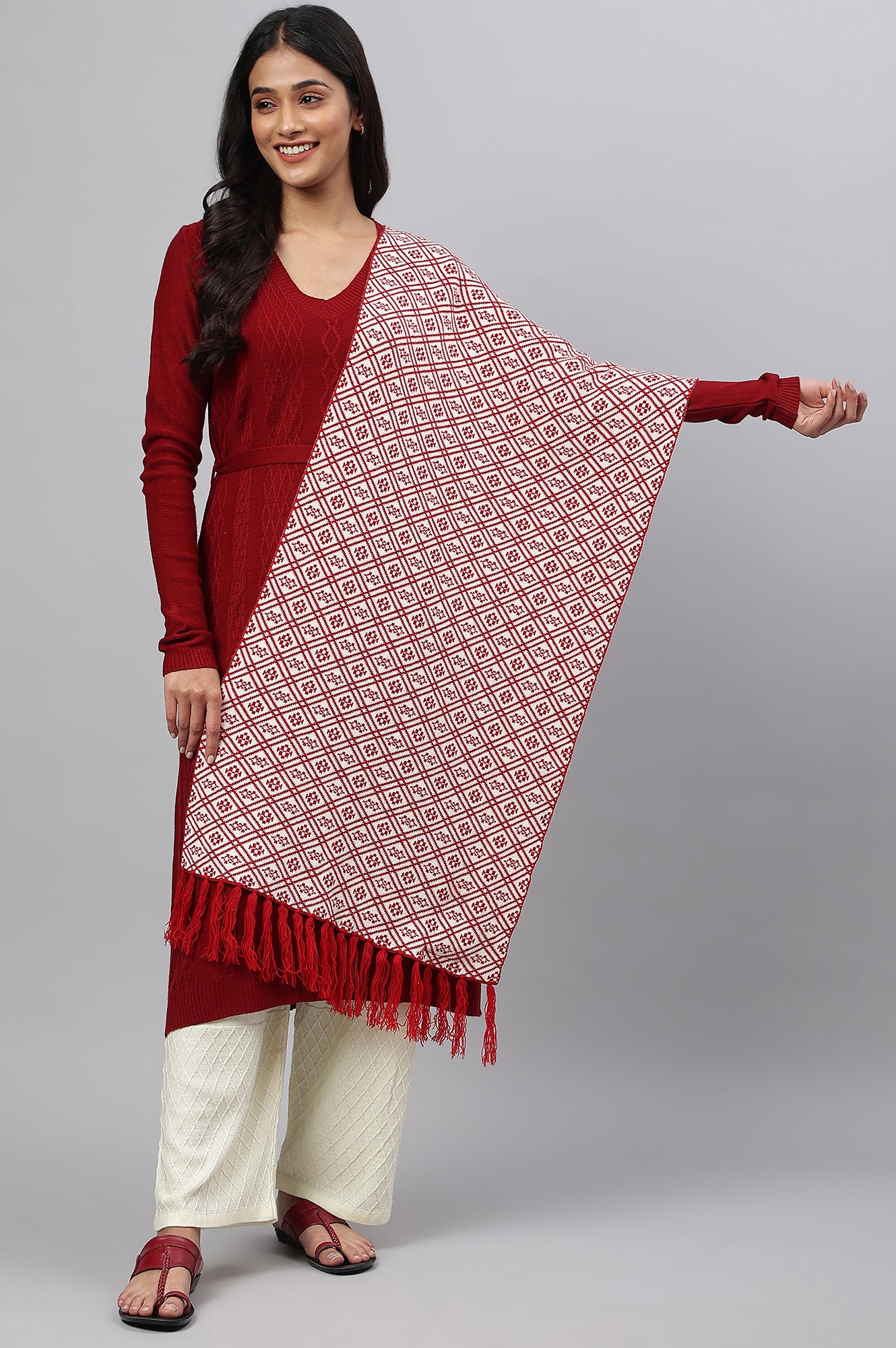 Red Yarn-Dyed Women Muffler