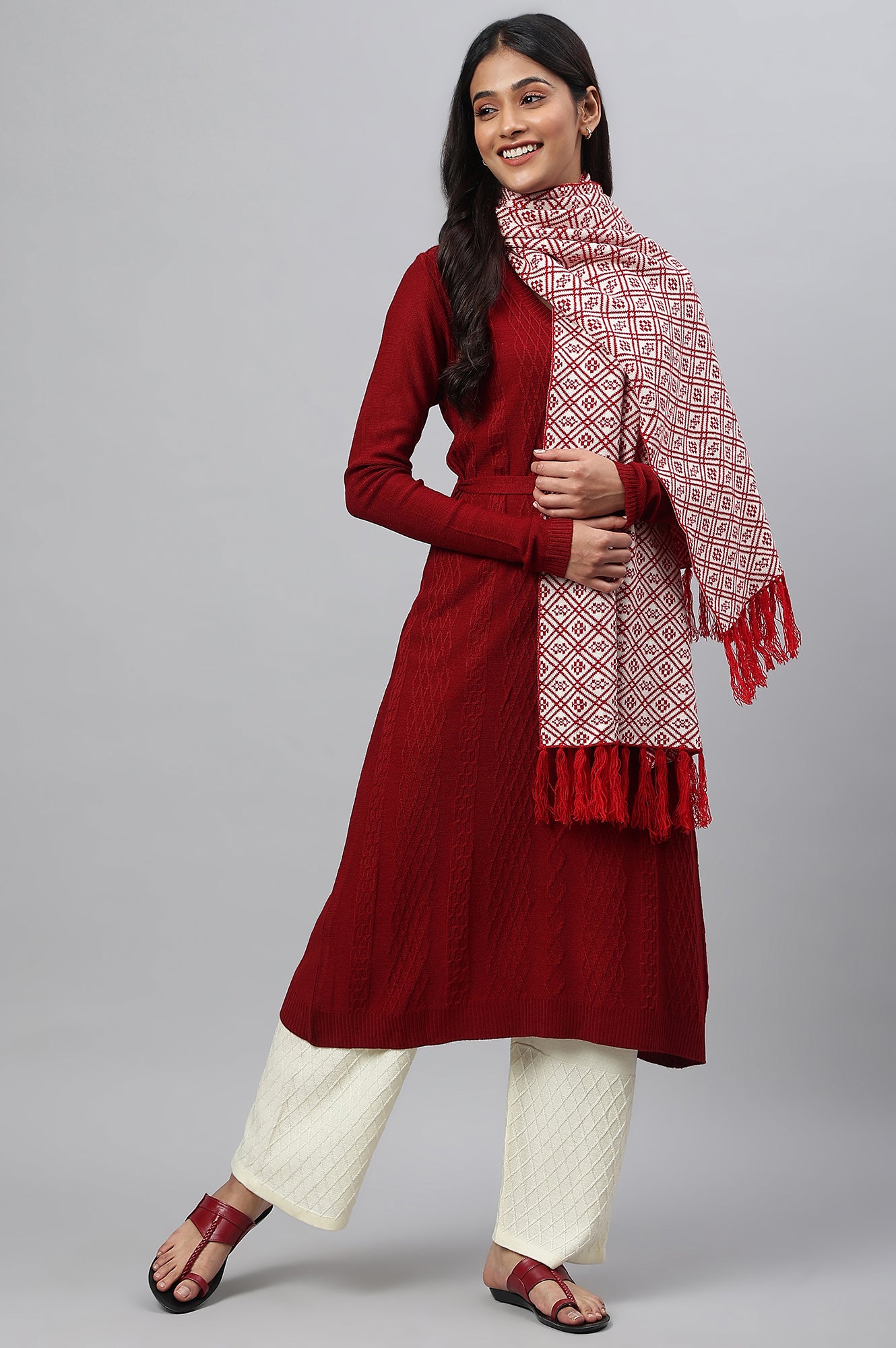 Red Yarn-Dyed Women Muffler