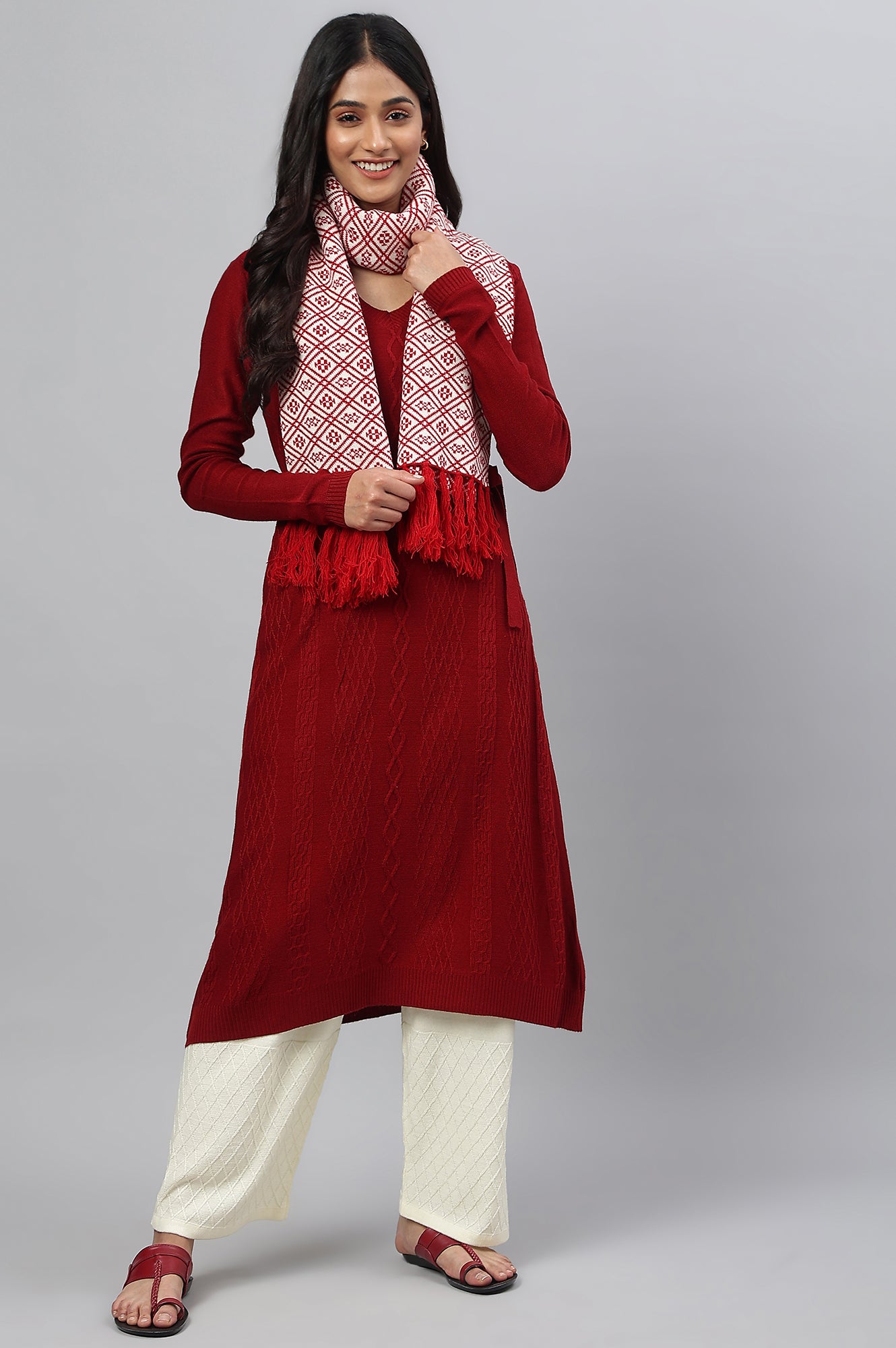 Red Yarn-Dyed Women Muffler