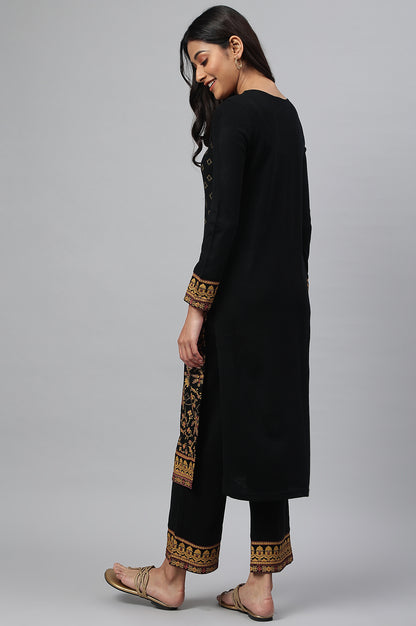 Black Gold Printed Festive Winter kurta and Pants Set