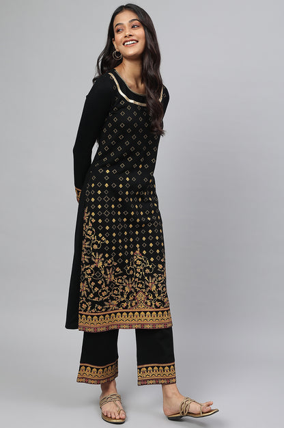 Black Gold Printed Festive Winter kurta and Pants Set