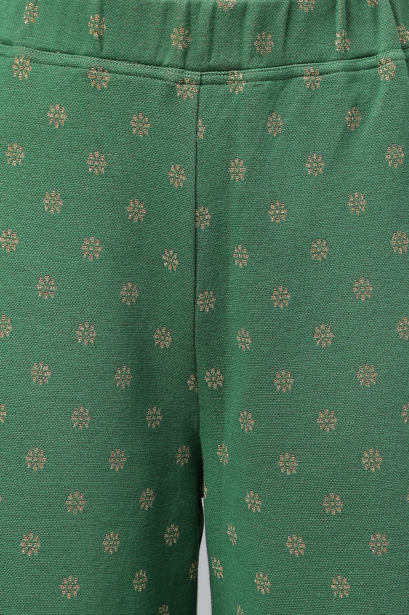 Red Jacquard Winter kurta with Green Printed Palazzo Pants Set