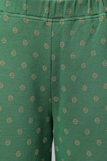 Red Jacquard Winter kurta with Green Printed Palazzo Pants Set