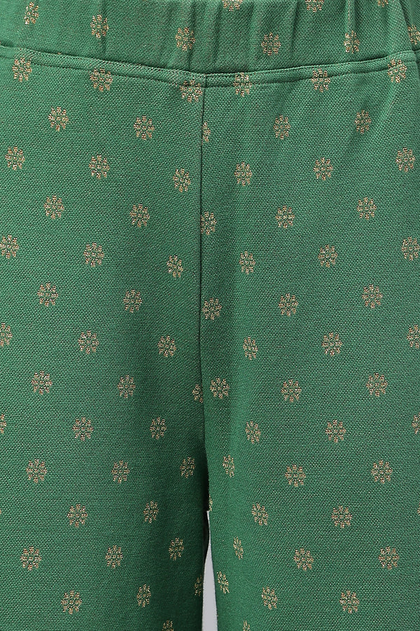 Red Jacquard Winter kurta with Green Printed Palazzo Pants Set