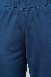 Blue Printed Winter kurta with Straight Palazzos