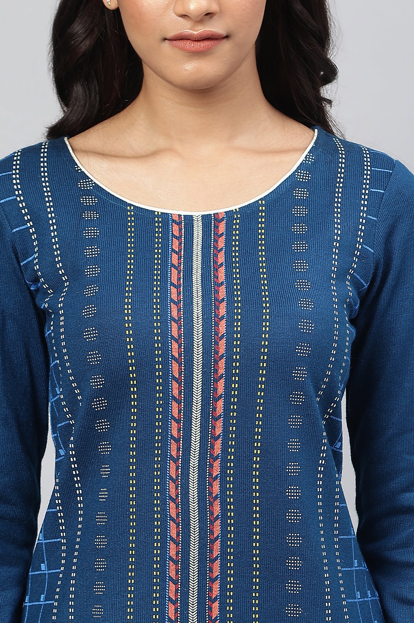 Blue Printed Winter kurta with Straight Palazzos