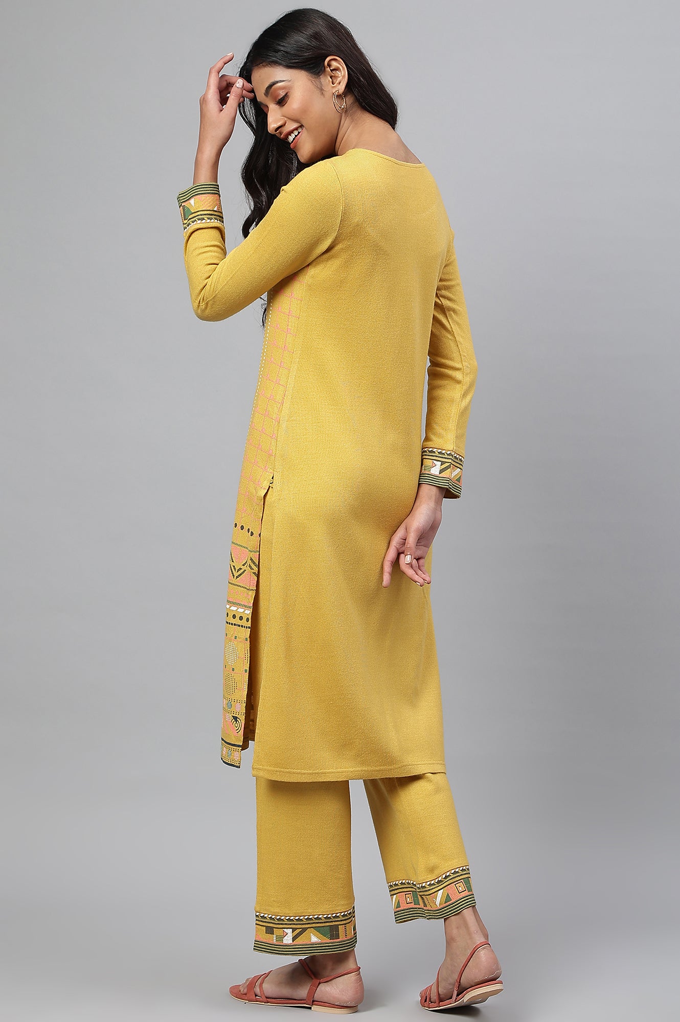 Yellow Printed Winter kurta with Straight Palazzos