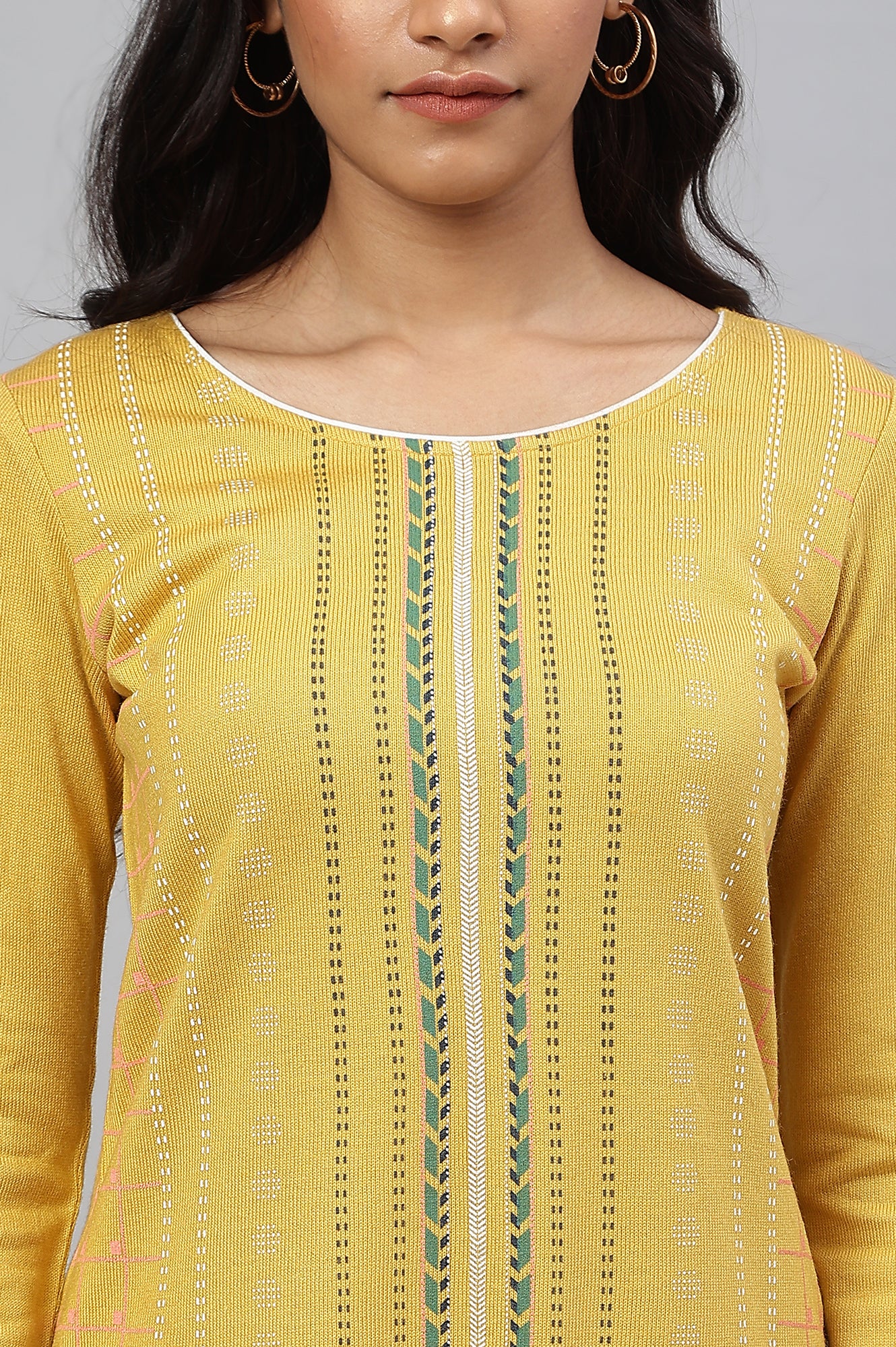 Yellow Printed Winter kurta with Straight Palazzos