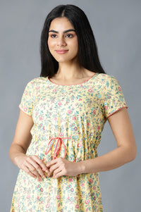 Yellow Flared Dress In Floral Print And Round Neck