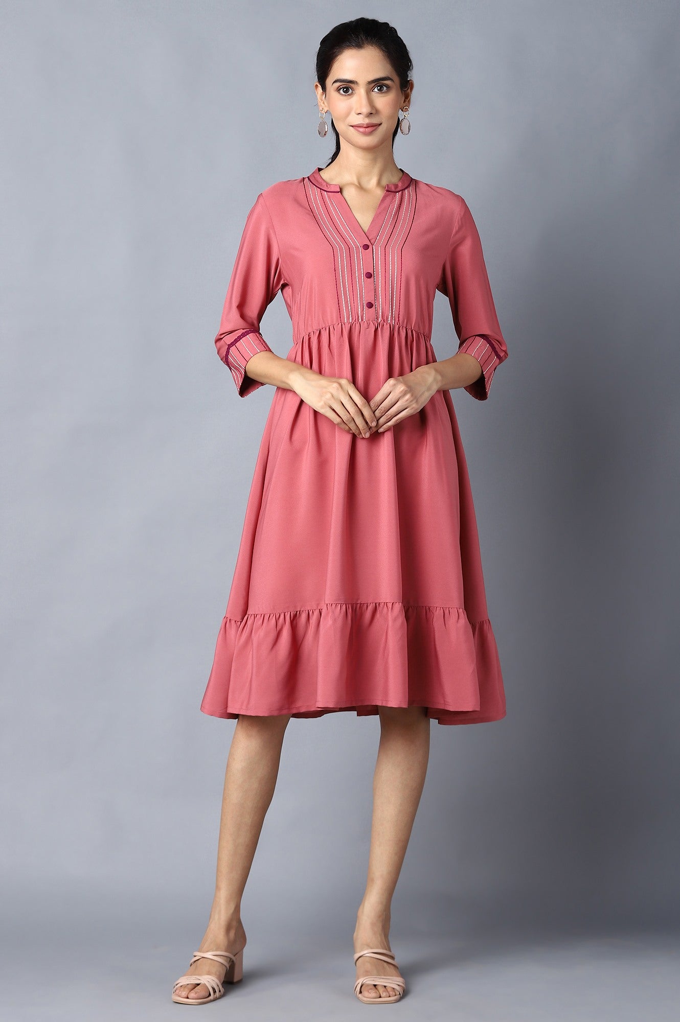 Aure Collection By Aurelia Pink Circular Embroidered Dress