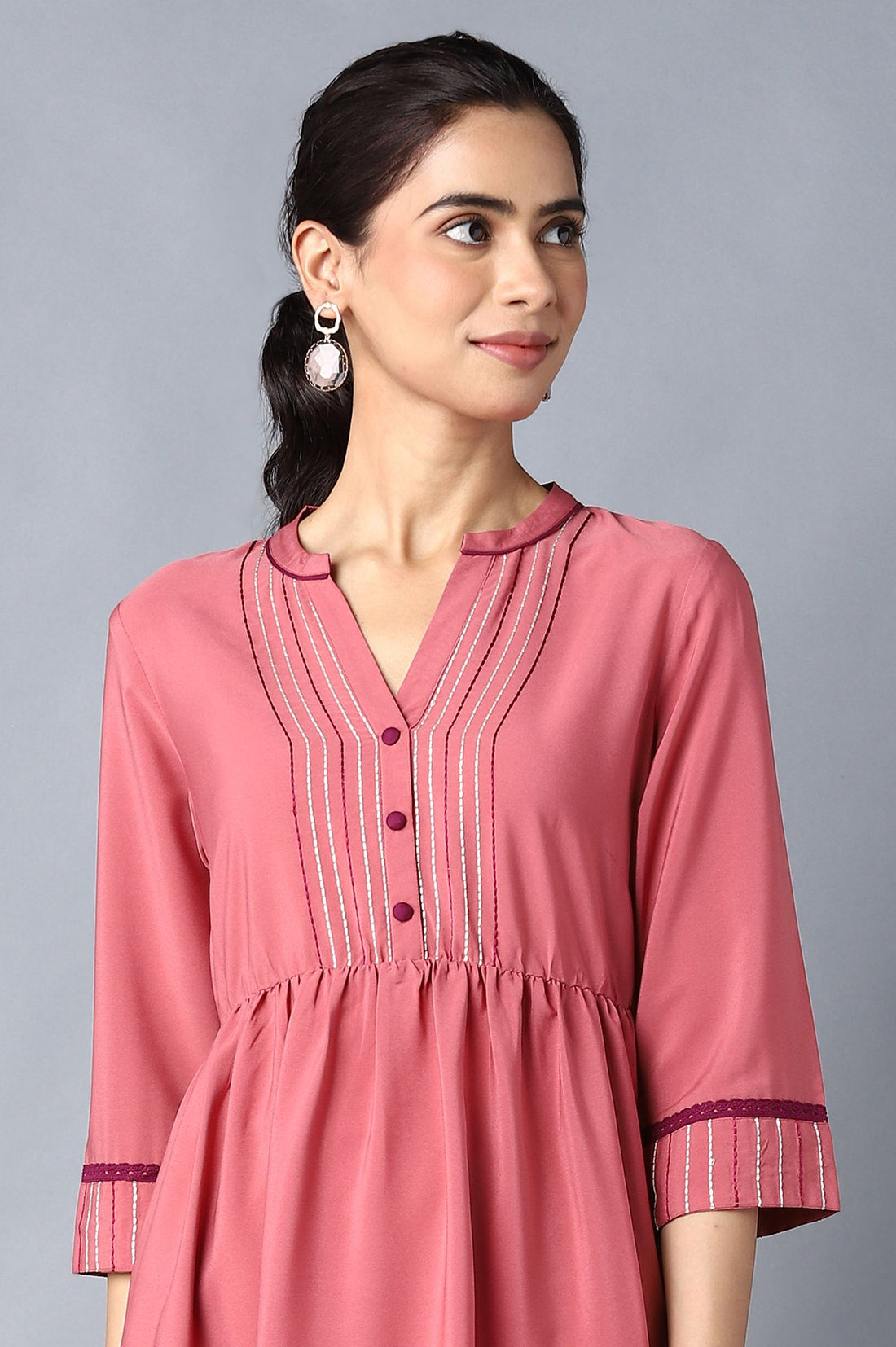 Aure Collection By Aurelia Pink Circular Embroidered Dress