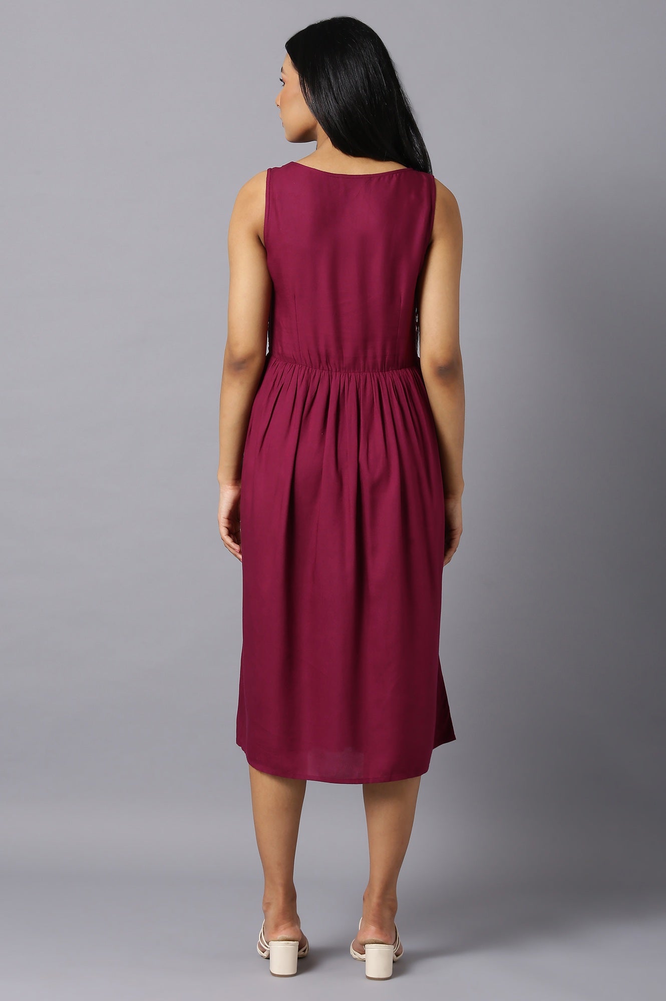 Aure Collection By Aurelia Purple Sleeveless Embroidered Dress