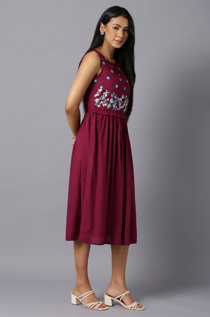 Aure Collection By Aurelia Purple Sleeveless Embroidered Dress