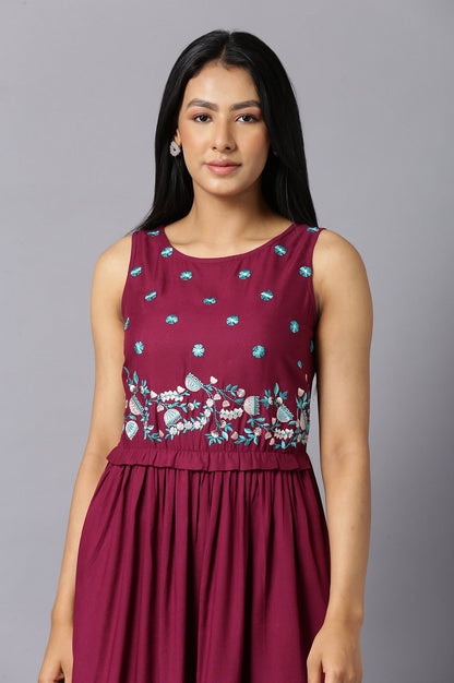 Aure Collection By Aurelia Purple Sleeveless Embroidered Dress